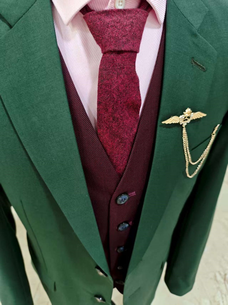 TRAJE CLÁSICO DE 3 PIEZAS DE ESTAMPADO VERDE OSCURO