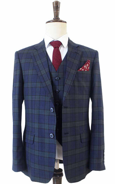 TRAJE DE 3 PIEZAS DE ESTAMPADO A CUADROS VERDE AZUL MARINO