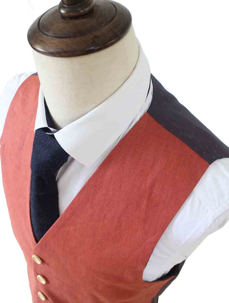 TRAJE DE 3 PIEZAS DE LINO ROJO NARANJA