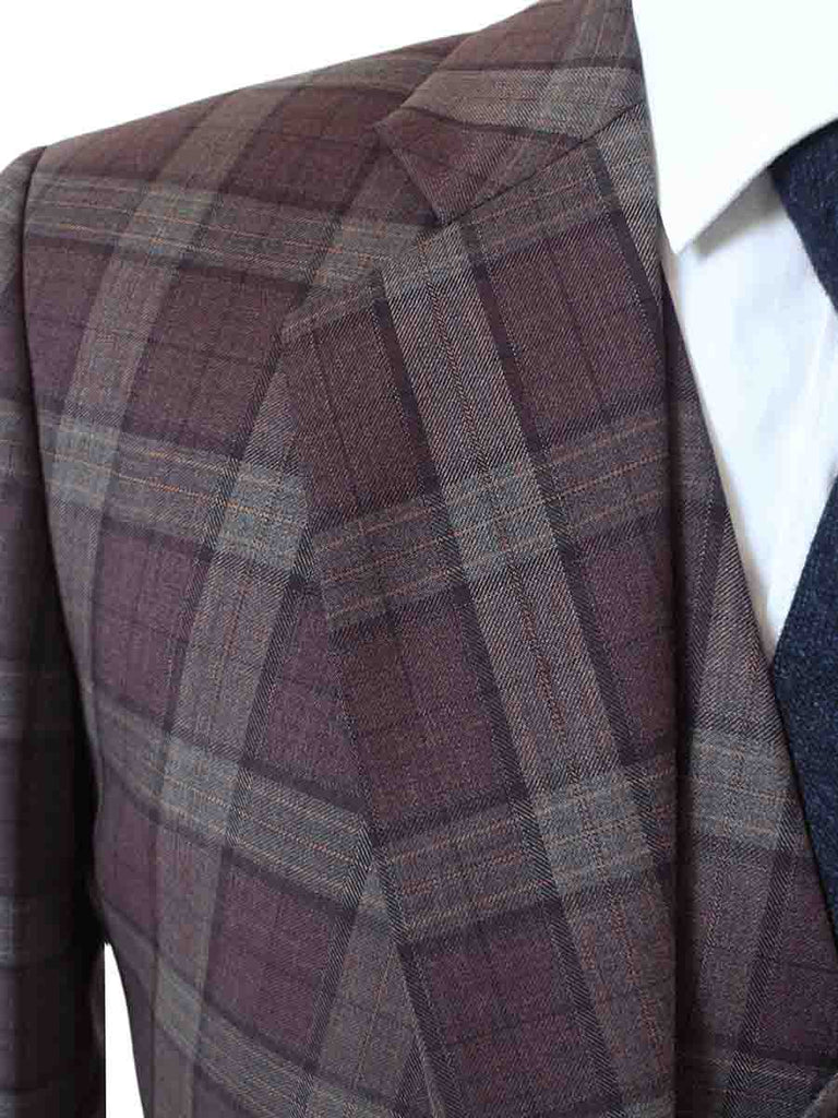 TRAJE DE 3 PIEZAS DE ESTAMPADO A CUADROS ROJO VINO