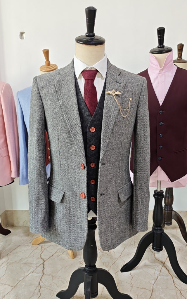 TRAJE DE 3 PIEZAS DE TWEED A CUADROS ROJOS ARCOÍRIS MIX & MATCH