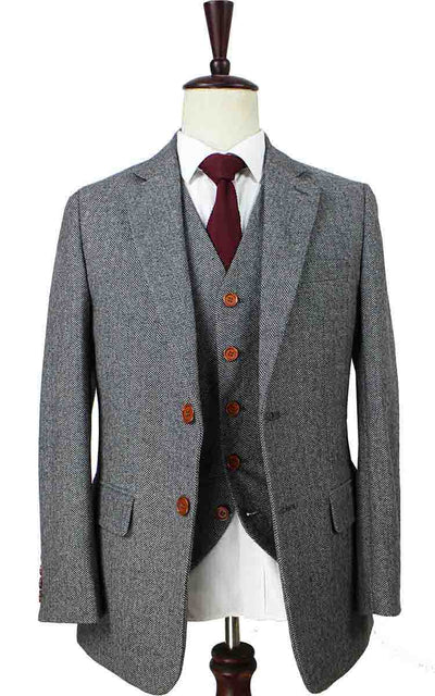 BDtailormade CLASSIC GREY HERRINGBONE TWEED 2 PIECE SUIT - BDtailormade TWEED SUITStweedmaker hockerty menstweedsuit