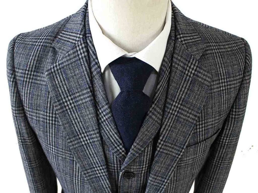 BDtailormade RETRO GREY BLUE PLAID TWEED 2 PIECE SUIT - BDtailormade TWEED SUITStweedmaker hockerty menstweedsuit