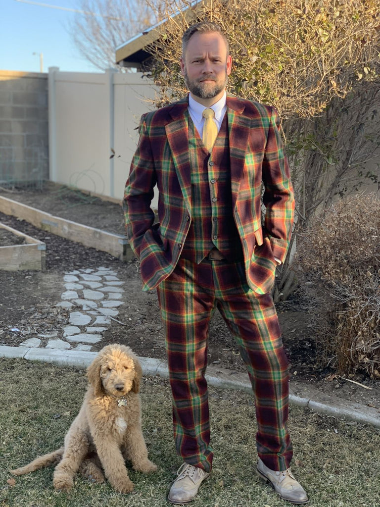 RAINBOW RED PLAID TWEED 3 PIECE SUIT - BDtailormade