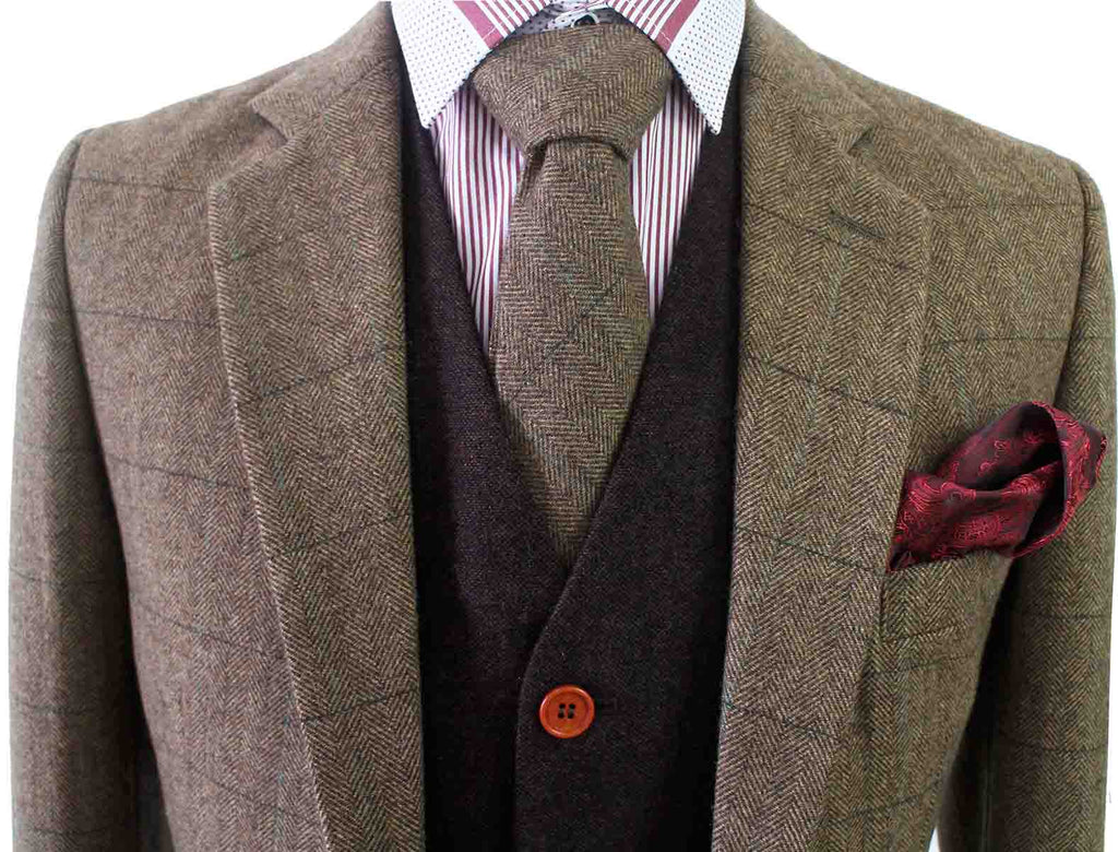 BDtailormade BROWN HERRINGBONE MIX & MATCH TWEED 3 PIECE SUIT - BDtailormade TWEED SUITStweedmaker hockerty menstweedsuit