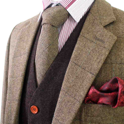 BDtailormade BROWN HERRINGBONE MIX & MATCH TWEED 3 PIECE SUIT - BDtailormade TWEED SUITStweedmaker hockerty menstweedsuit