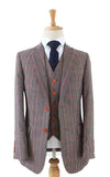 BDtailormade BROWN PINK HOUNDSTOOTH PLAID TWEED 3 PIECE SUIT - BDtailormade TWEED SUITStweedmaker hockerty menstweedsuit