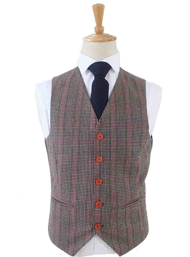 BDtailormade BROWN PINK HOUNDSTOOTH PLAID TWEED 3 PIECE SUIT - BDtailormade TWEED SUITStweedmaker hockerty menstweedsuit