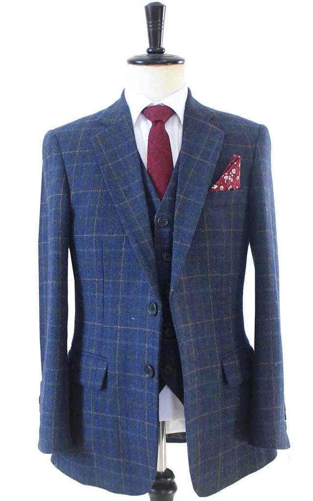 TRAJE DE TWEED DE TRES PIEZAS CON CUADROS DE VENTANA AZUL BEIGE