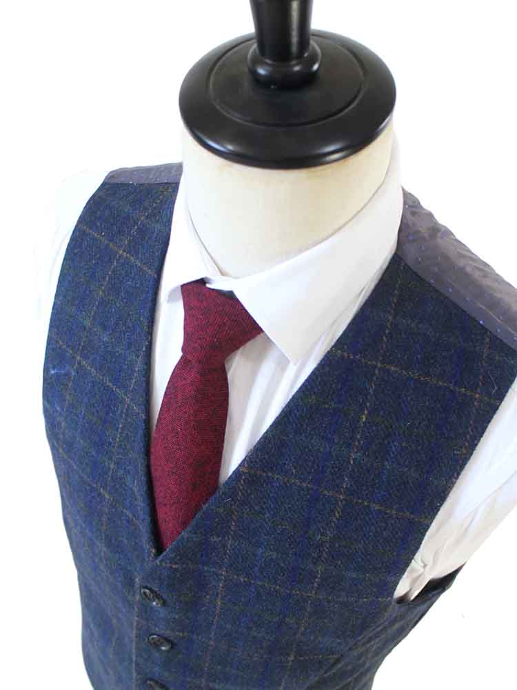 TRAJE DE TWEED DE TRES PIEZAS CON CUADROS DE VENTANA AZUL BEIGE