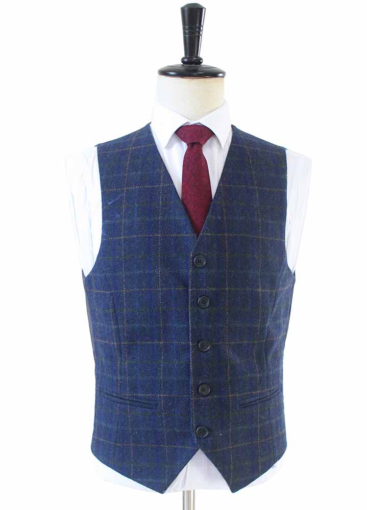 TRAJE DE TWEED DE TRES PIEZAS CON CUADROS DE VENTANA AZUL BEIGE