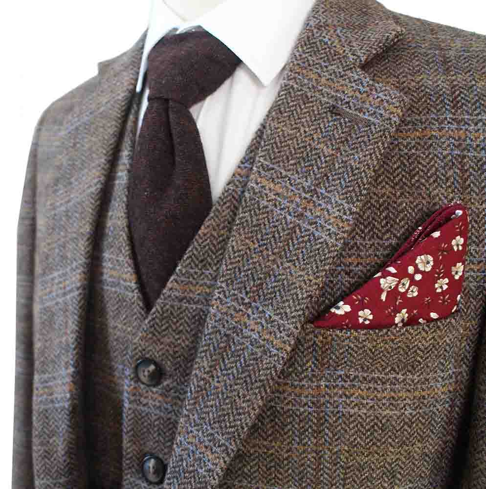 TRAJE DE 3 PIEZAS DE TWEED CON ESPIGA Y PANEL DE VENTANA MARRÓN BEIGE