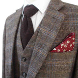 TRAJE DE 3 PIEZAS DE TWEED CON ESPIGA Y PANEL DE VENTANA MARRÓN BEIGE