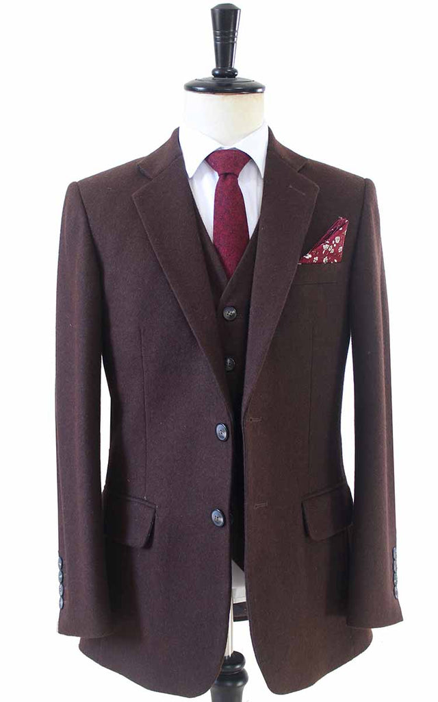 TRAJE DE 3 PIEZAS DE TWEED DE SARGA MARRÓN