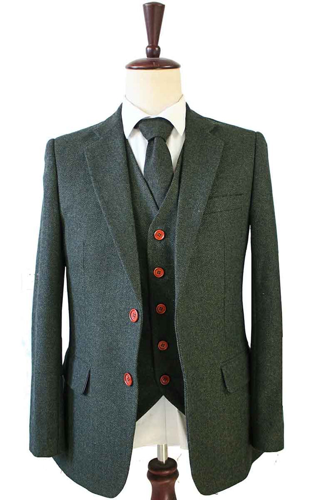 BDtailormade GREEN HERRINGBONE TWEED 3 PIECE SUIT - BDtailormade TWEED SUITStweedmaker hockerty menstweedsuit