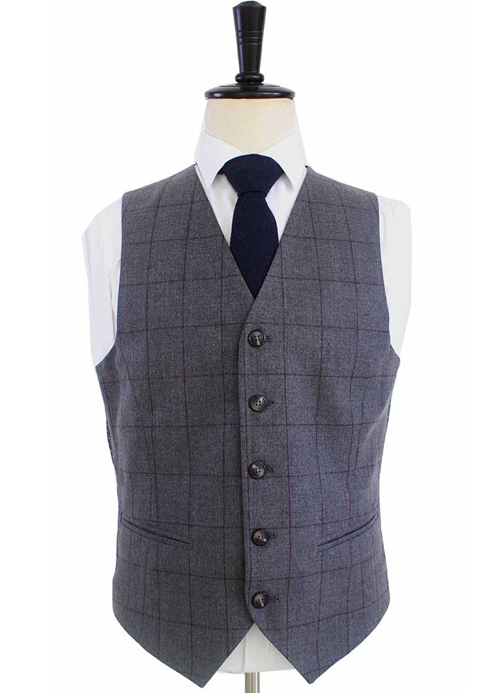 BDtailormade GREY RED WINDOWPANE WORSTED 3 PIECE SUIT - BDtailormade Worsted Suittweedmaker hockerty menstweedsuit