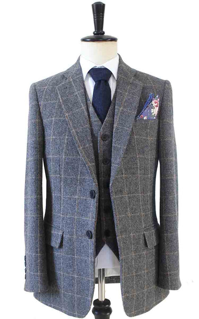 TRAJE DE TWEED DE 3 PIEZAS CON CUADROS GRISES