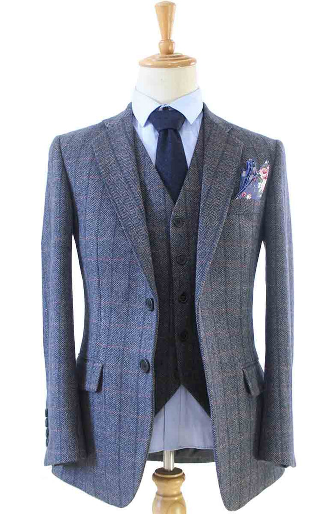 TRAJE DE 3 PIEZAS DE TWEED CON ESTAMPADO DE ESPIGA Y PANEL GRIS