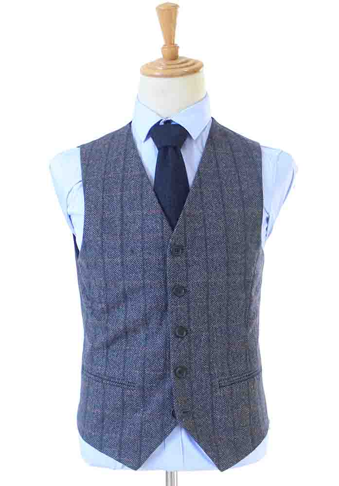 TRAJE DE 3 PIEZAS DE TWEED CON ESTAMPADO DE ESPIGA Y PANEL GRIS