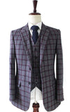 BDtailormade GREY RED WINDOWPANE PLAID TWEED 3 PIECE SUIT - BDtailormade TWEED SUITStweedmaker hockerty menstweedsuit