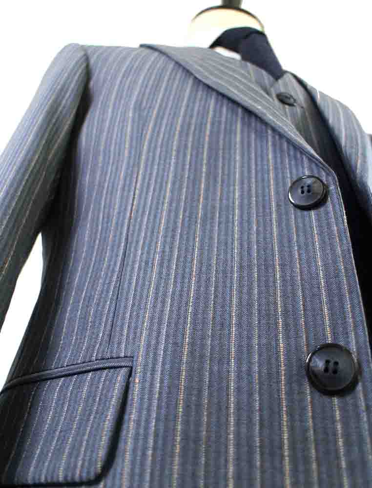 BDtailormade LIGHT BLUE PINSTRIPE WORSTED 3 PIECE SUIT - BDtailormade Worsted Suittweedmaker hockerty menstweedsuit