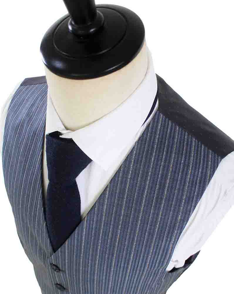 BDtailormade LIGHT BLUE PINSTRIPE WORSTED 3 PIECE SUIT - BDtailormade Worsted Suittweedmaker hockerty menstweedsuit