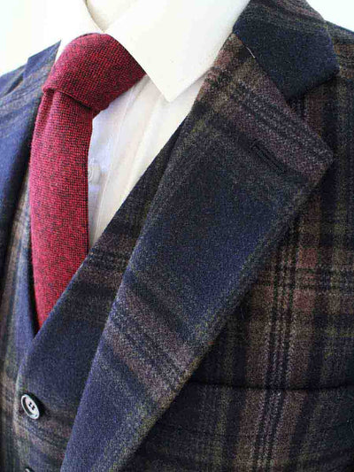 BDtailormade MIDNIGHT BLUE PLAID TWEED 3 PIECE SUIT - BDtailormade TWEED SUITStweedmaker hockerty menstweedsuit