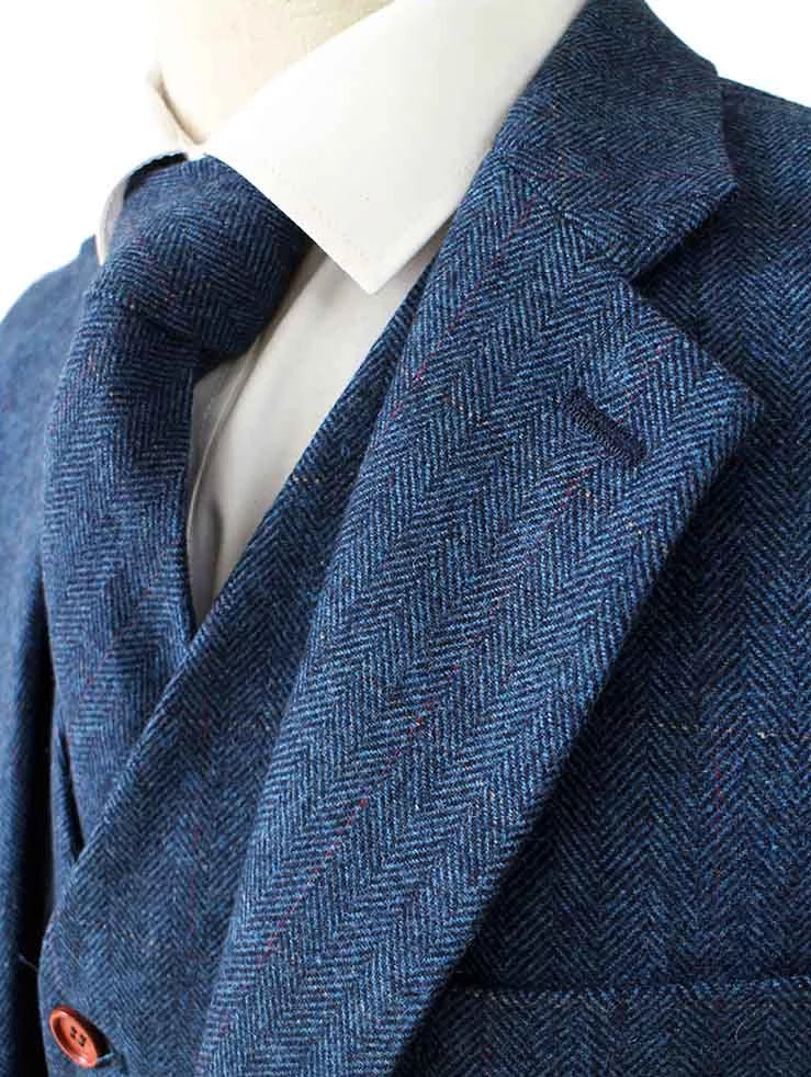 BDtailormade BLUE HERRINGBONE TWEED 2 PIECE SUIT - BDtailormade TWEED SUITStweedmaker hockerty menstweedsuit