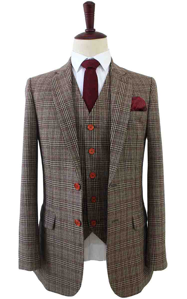 BDtailormade RETRO BROWN PLAID TWEED 3 PIECE SUIT - BDtailormade TWEED SUITStweedmaker hockerty menstweedsuit