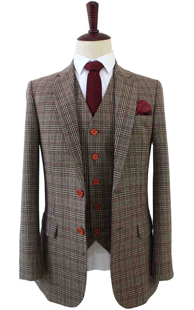 BDtailormade RETRO BROWN PLAID TWEED 3 PIECE SUIT - BDtailormade TWEED SUITStweedmaker hockerty menstweedsuit