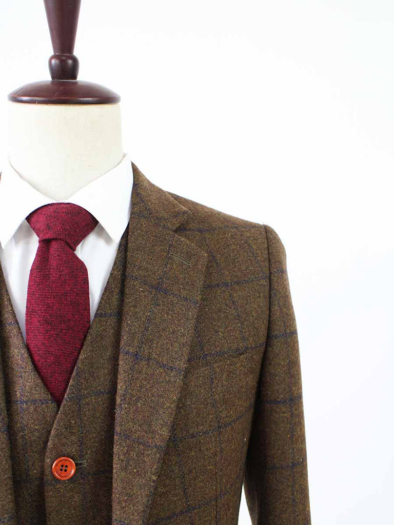 BDtailormade COUNTRY BROWN PLAID TWEED 3 PIECE SUIT - BDtailormade TWEED SUITStweedmaker hockerty menstweedsuit