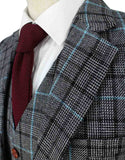 BDtailormade GREY BLUE HOUNDSTOOTH PLAID TWEED 3 PIECE SUIT - BDtailormade TWEED SUITStweedmaker hockerty menstweedsuit