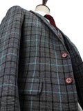 BDtailormade GREY BLUE HOUNDSTOOTH PLAID TWEED 3 PIECE SUIT - BDtailormade TWEED SUITStweedmaker hockerty menstweedsuit
