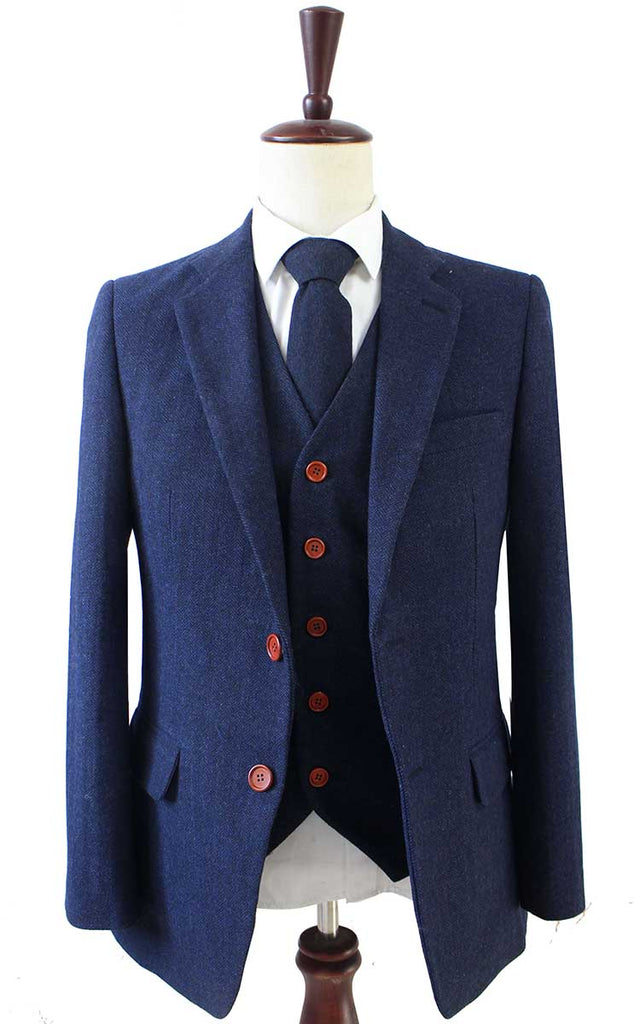 BDtailormade NAVY HERRINGBONE TWEED 3 PIECE SUIT - BDtailormade TWEED SUITStweedmaker hockerty menstweedsuit