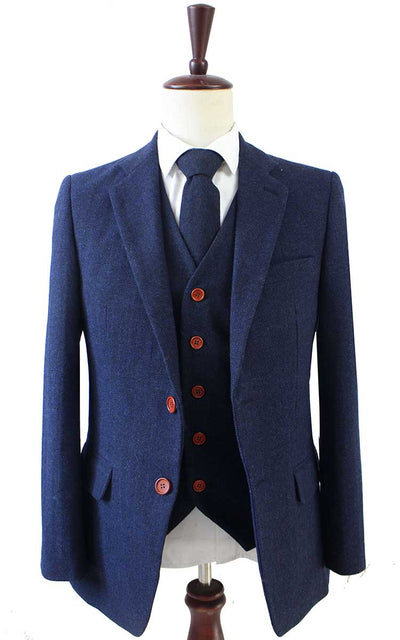 BDtailormade NAVY HERRINGBONE TWEED 3 PIECE SUIT - BDtailormade TWEED SUITStweedmaker hockerty menstweedsuit