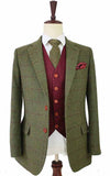 TRAJE DE TWEED A CUADROS VERDE OLIVA DE 3 PIEZAS