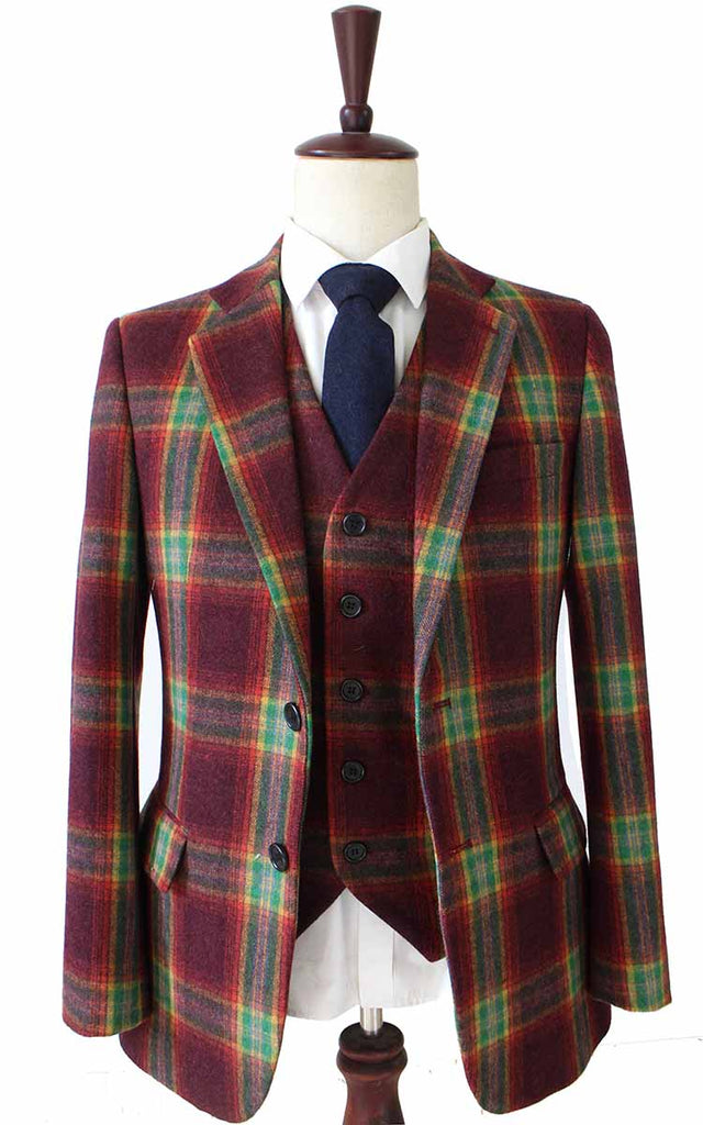 BDtailormade RAINBOW RED PLAID TWEED 3 PIECE SUIT - BDtailormade TWEED SUITStweedmaker hockerty menstweedsuit