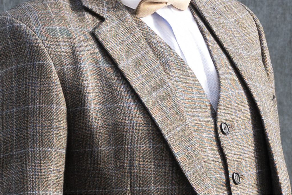 BDtailormade BROWN PRINCE OF WALES OVERCHECK TWEED 3 PIECE SUIT - BDtailormade TWEED SUITStweedmaker hockerty menstweedsuit