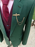 TRAJE CLÁSICO DE 3 PIEZAS DE ESTAMPADO VERDE OSCURO 