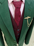 TRAJE CLÁSICO DE 3 PIEZAS DE ESTAMPADO VERDE OSCURO 