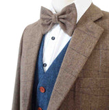 TRAJE DE 3 PIEZAS DE TWEED AZUL MIX &amp; MATCH CON ESPIGA MARRÓN