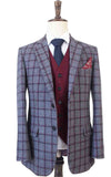 TRAJE DE 3 PIEZAS DE TWEED MIX &amp; MATCH CON CUADROS DE VENTANA GRIS ROJO