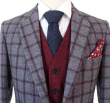TRAJE DE 3 PIEZAS DE TWEED MIX &amp; MATCH CON CUADROS DE VENTANA GRIS ROJO