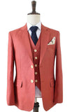 TRAJE DE 3 PIEZAS DE LINO ROJO NARANJA
