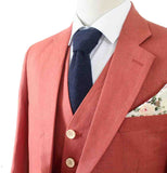 TRAJE DE 3 PIEZAS DE LINO ROJO NARANJA