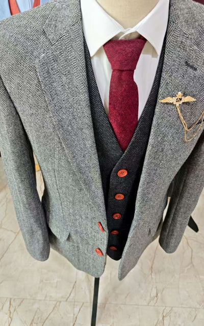 TRAJE DE 3 PIEZAS DE TWEED A CUADROS ROJOS ARCOÍRIS MIX &amp; MATCH