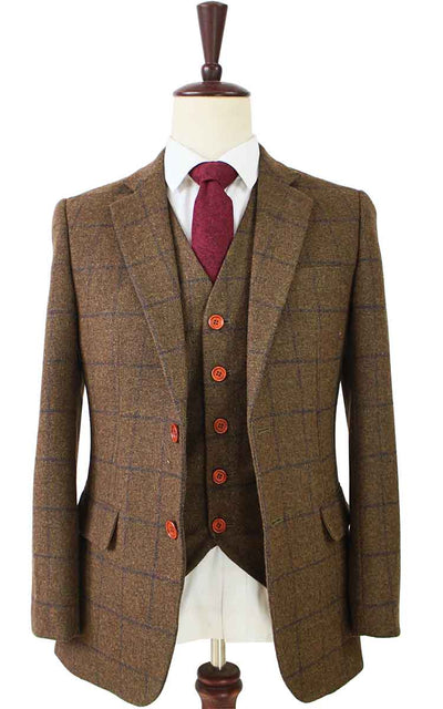 BDtailormade COUNTRY BROWN PLAID TWEED 2 PIECE SUIT - BDtailormade TWEED SUITStweedmaker hockerty menstweedsuit