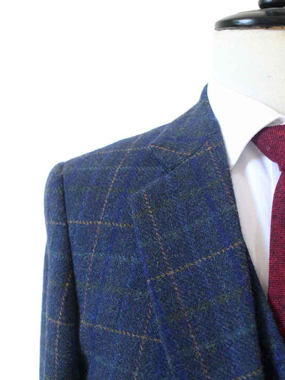 TRAJE DE TWEED DE TRES PIEZAS CON CUADROS DE VENTANA AZUL BEIGE