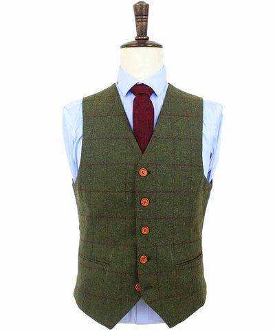 BDtailormade OLIVE GREEN PLAID TWEED WAISTCOAT - BDtailormade tweedmaker hockerty menstweedsuit