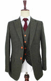 TRAJE CLÁSICO DE TWEED DE MAÍZ DE CEBADA VERDE DE 3 PIEZAS
